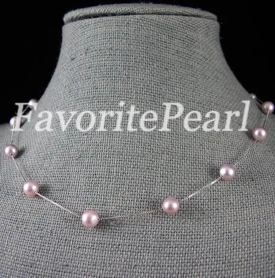 

Favorite Pearl Necklace 18 inches 7-8mm Purple Color Natural Freshwater Pearl Tin Cup Necklace Fashion Women Girl Gift Jewelry