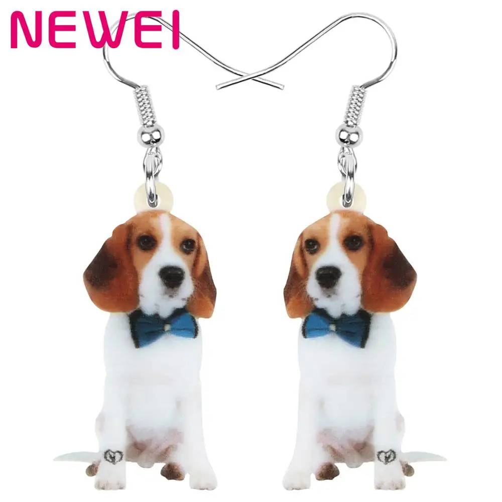 NEWEI Acrylic Bowknot Tie Beagles Dog Earrings Animal Drop Dangle Jewelry For Women Girl Teen kid Party Charm Hot Sale Gift Bulk