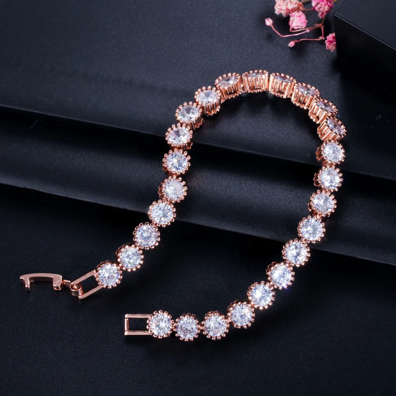 CWWZircons Classic Round Crown Shape Cubic Zirconis Tennis Bracelet Bangle Rose Gold Color Women Fashion Jewelry Gift CB035