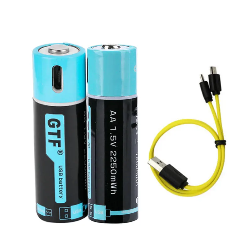 4pcs 1.5V AA USB Rechargeable Battery 1500mAh 2550mwh Lithium Battery AA 14500 for Remote Control Mouse Electric Toy +USB Cable