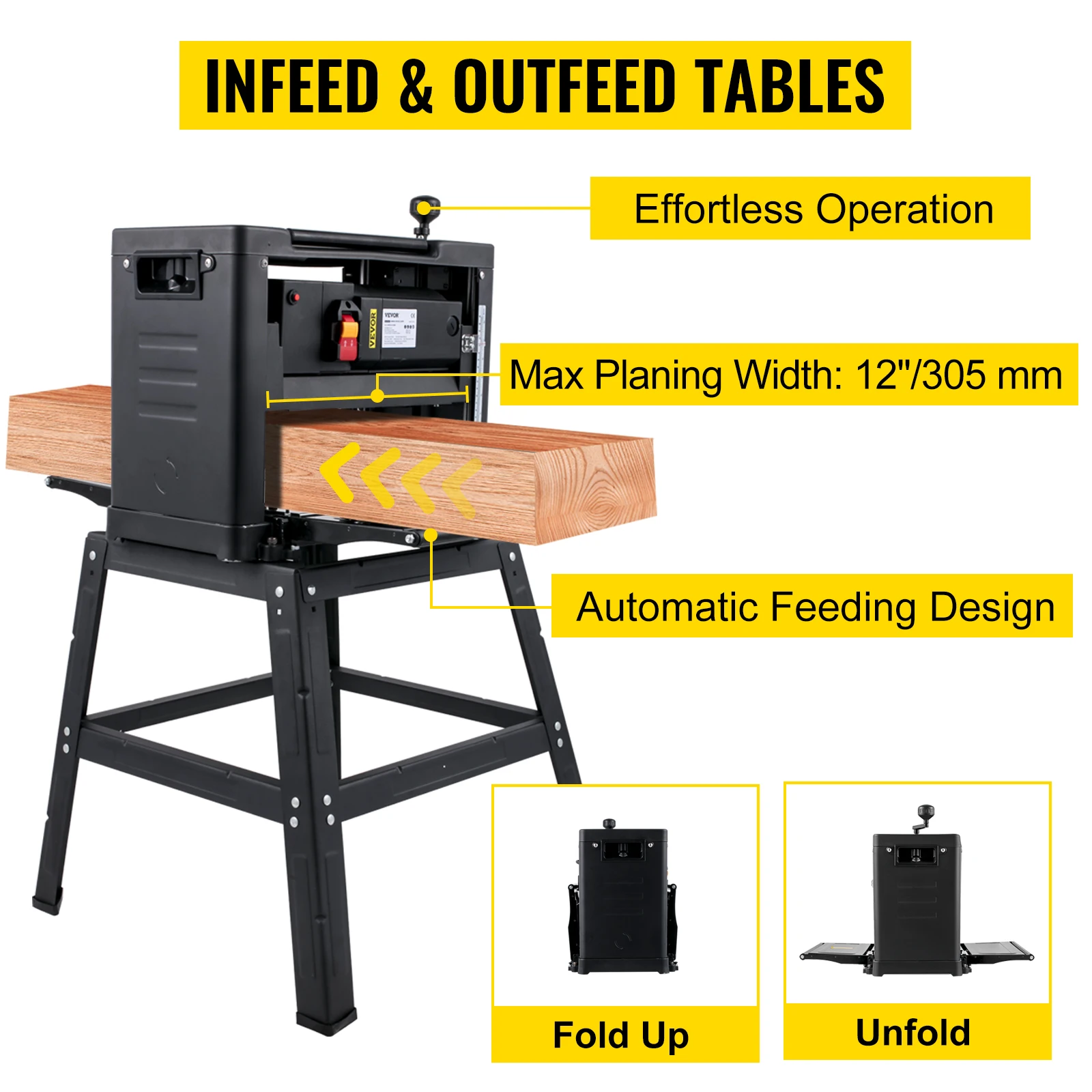 VEVOR pialla per legno da 12 pollici 2000W spessore da banco portatile impermeabile antipolvere per la lavorazione del legno resistente con lame HSS di supporto