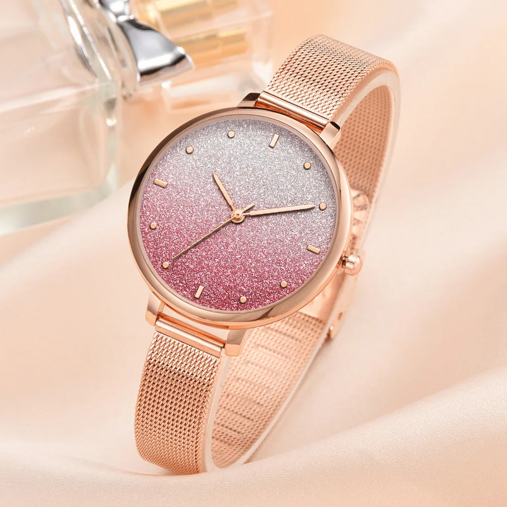 Montre de luxe ciel étoilé pour femmes, en or Rose, Bracelet en acier inoxydable, à la mode