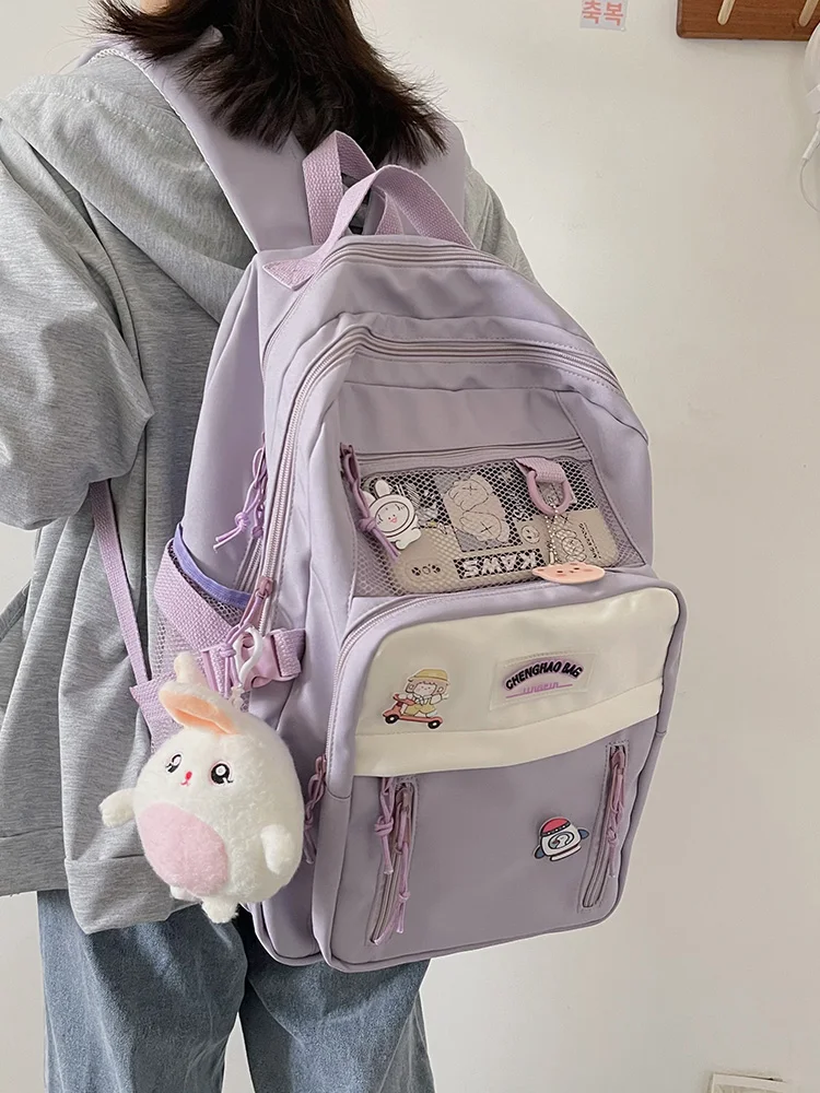 2021 Women Laptop Backpack Canvas School Bags For Teenage Girls Kawaii College Student Kids Book Bag Rucksack