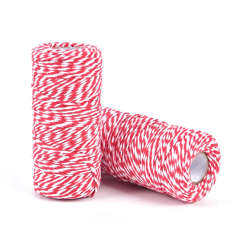 100m/Roll (Red+White) Cotton Bakers Twine String Cord Cotton Rope Cotton Cord Bottle Gift Box Decor Craft Diameter 2mm