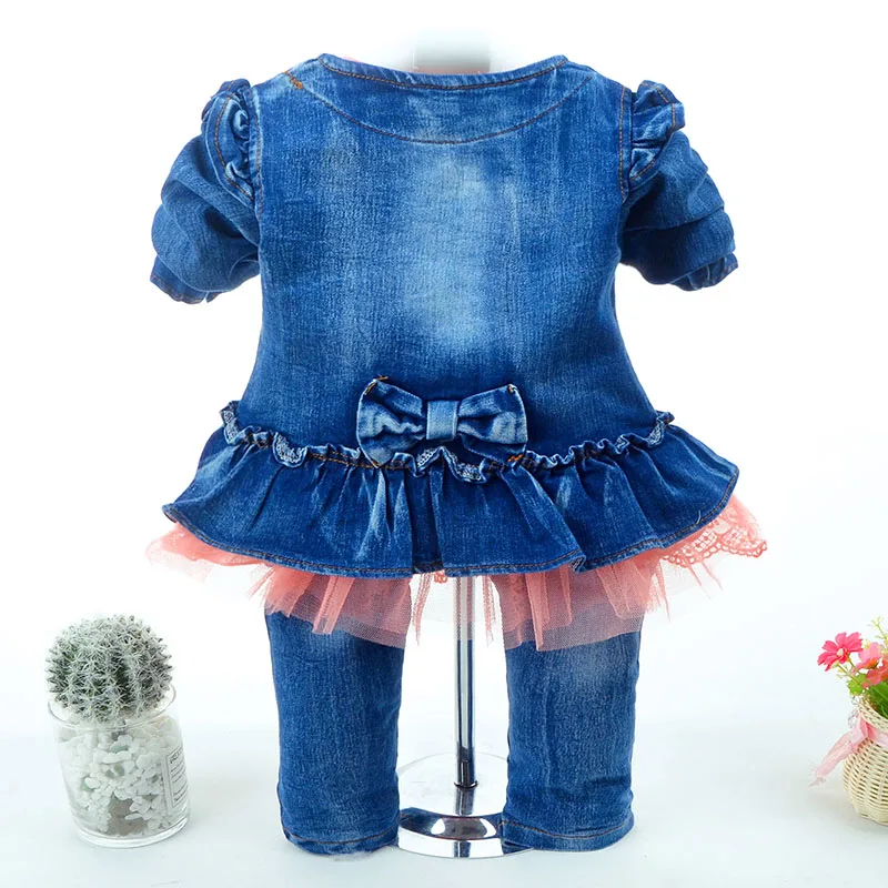 Spring Autumn Baby Girl Clothes Toddler girl Denim Clothing Sets 3pcs Long Sleeve T Shirt Dress Tops Bebe Denim Jacket and Jeans