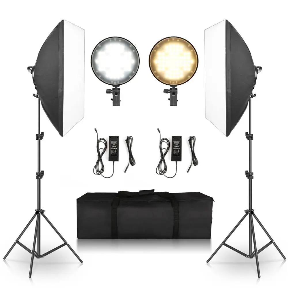 

2-Colors Photography LED Softbox Lighting Kit 45Wx2 Dimmable LED Light Head Photo Equipment Continuous Studio for Portrait Shoot