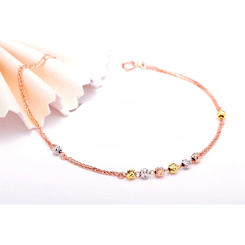 Rose Gold Color Bracelets For Women 17cm+3cm Fashion Silver Women's Ball Link Chain Bracelet Party Jewelry