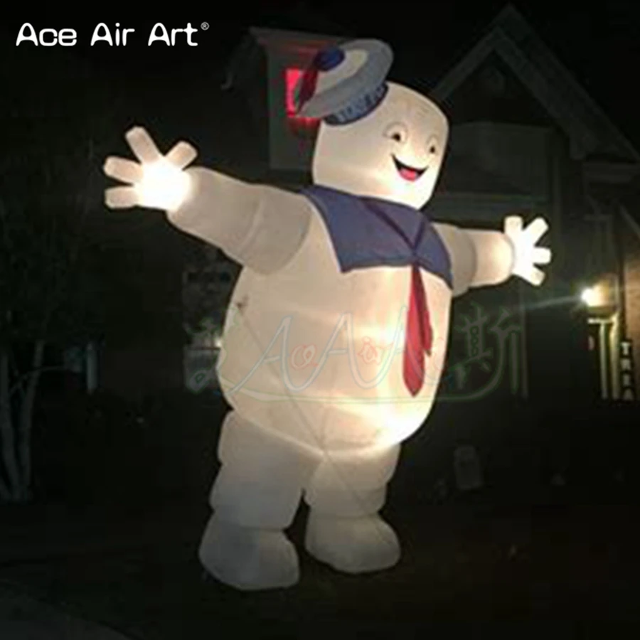 Whole Sale LED Inflatable Ghostbuster Stay Puft Cartoon Character Whiter Marshmallow Man for Halloween Party Decoration