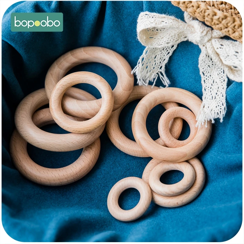 Bopoobo 5/10Pc Beech ไม้แหวน40/60/65มม.เกรดอาหารสำหรับทารก Teething อุปกรณ์เสริมงานฝีมือ DIY อุปกรณ์เสริมเด็กทารก Teether