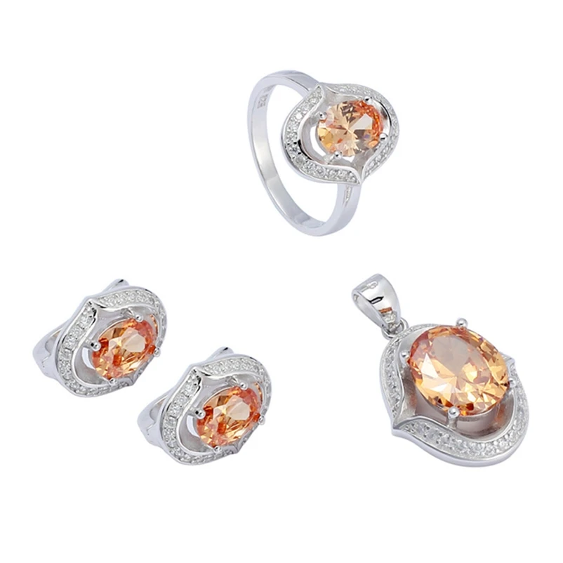 

Eulonvan Luxury Engagement Wedding 925 Sterling Silver Jewelry Sets For Women Christmas Gifts Champagne Cubic Zirconia S-3722Set