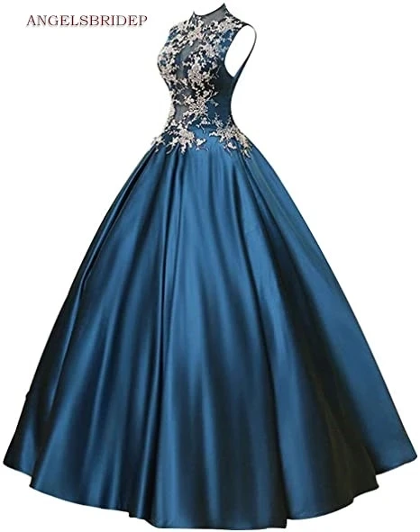 ANGELSBRIDEP-vestido de baile de cuello alto, quinceañera, para 15 fiestas, apliques formales de satén, vestidos de cumpleaños para máscaras