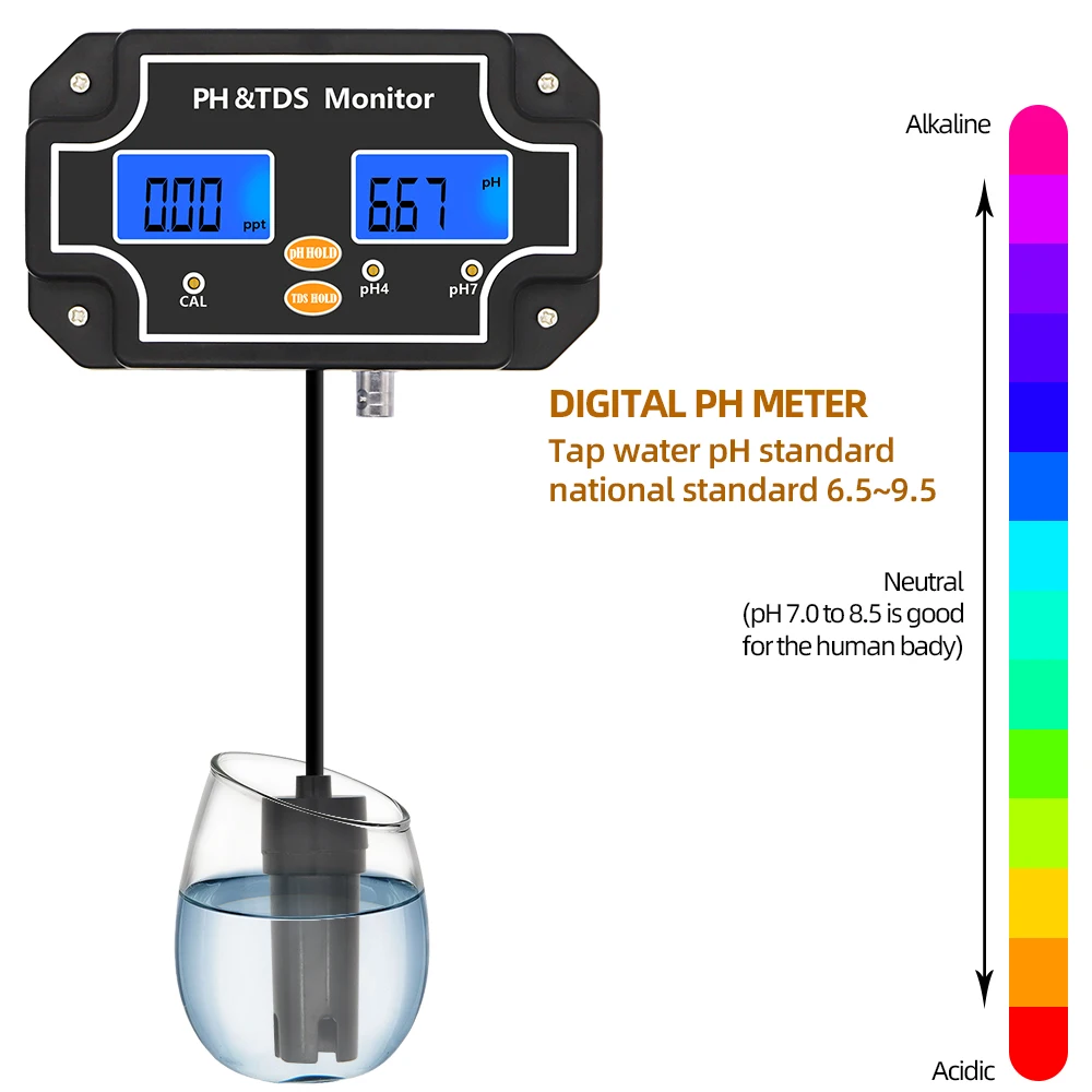 2 in 1 Digital Water Quality Tester PH/TDS-2683 Professional Multi-Parameter Monitor Acidometer for Pools Aquariums