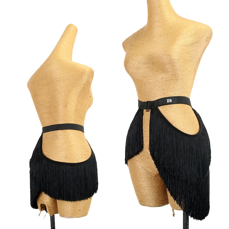 Latin Dance Belt Women Balck Tassel Girdle Waist Ornament Elastic Belt Rumba Samba Performance Accessories Latin Wear DNV15814