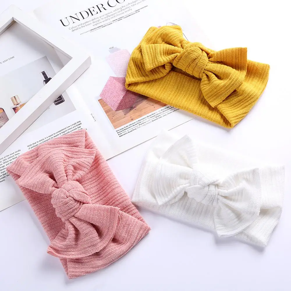 

Solid Ribbed Crochet Knit Baby Headband 3M-5T Woolen Yarn Hair Bow Tie Knot Bands Wide Headwrap New Arrival Hair Accessories