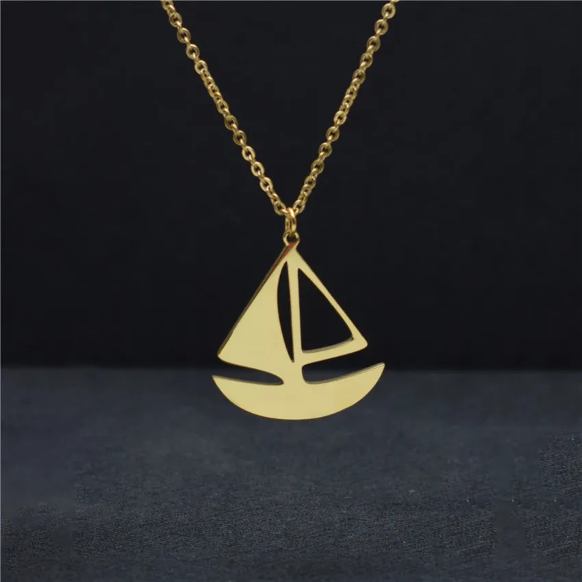 Stainless Steel Link Chain Jewelry Gold Sail Boat Choker Pendant Necklace For Women