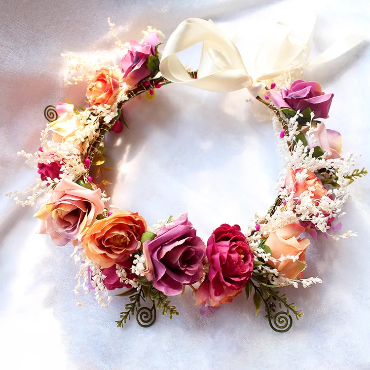 Bride Bridesmaid Simulation Flower garland  Dried flower headband wedding hair accessories for bride