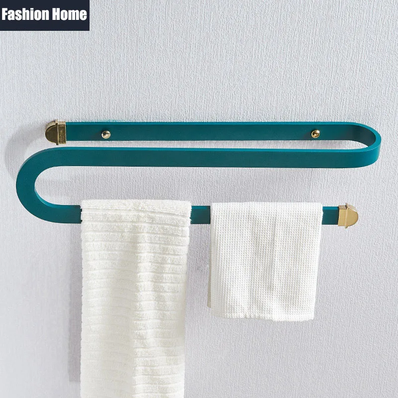 2021 New Nordic Creative Peacock Blue Towel Rack Fashion S Bend Shape Aluminum Fixed Bath Towel Bar for Bathroom Toilet