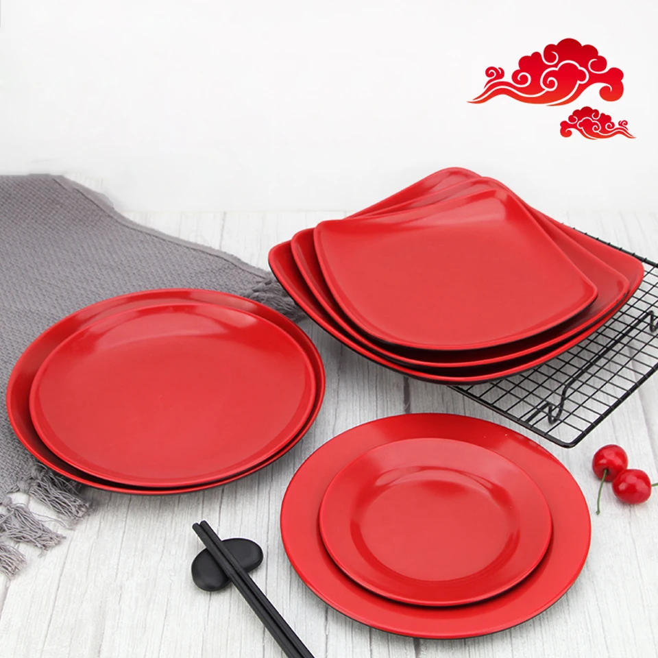 Red Melamine Plate Imitation Porcelain Tableware Cooking Plate Fast Food Plate Restaurant Rice Buffet Dish Plate