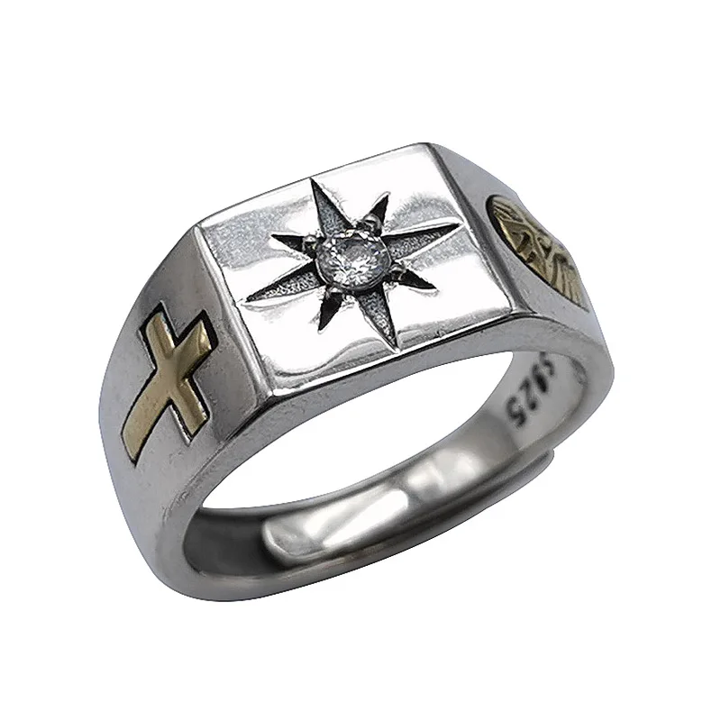 BOCAI  New Real Pure S925 Silver Jewelry Retro Cross Star Fashionable and Simple Personality Man Ring