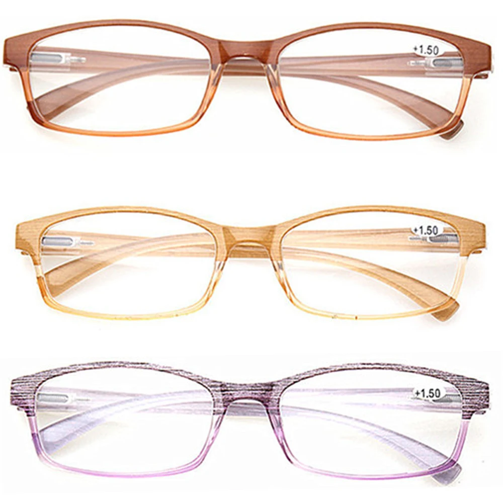 

Henotin Reading Glasses Spring Hinge Men and Women Exquisite Wood Pattern HD Reader Diopter+100+200+300+400+500+600