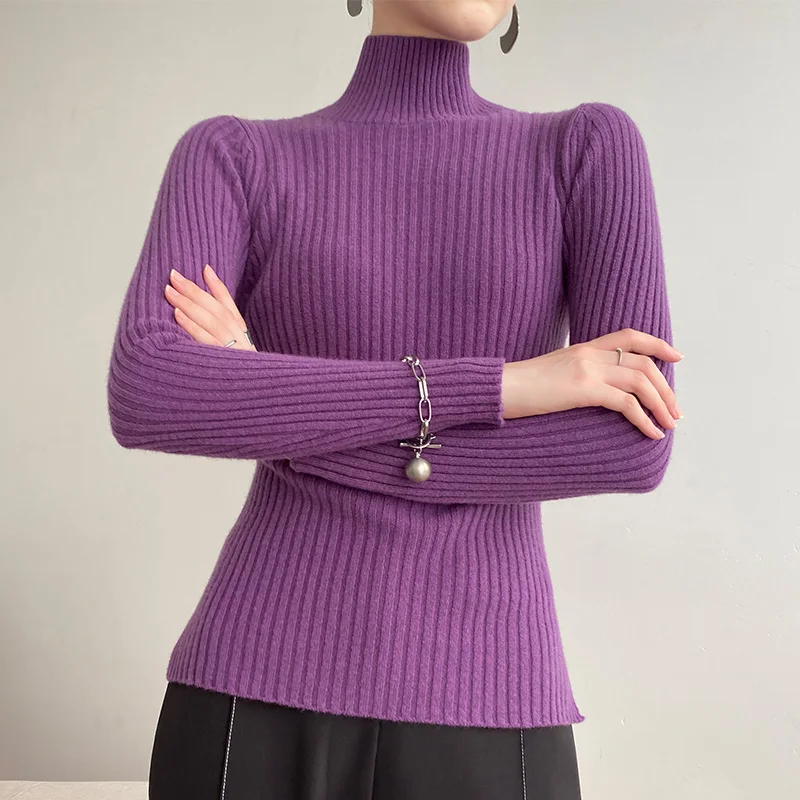 Suéteres de Cachemira de manga larga para mujer, jersey de cuello de imitación a la moda, tops tejidos de primavera y otoño