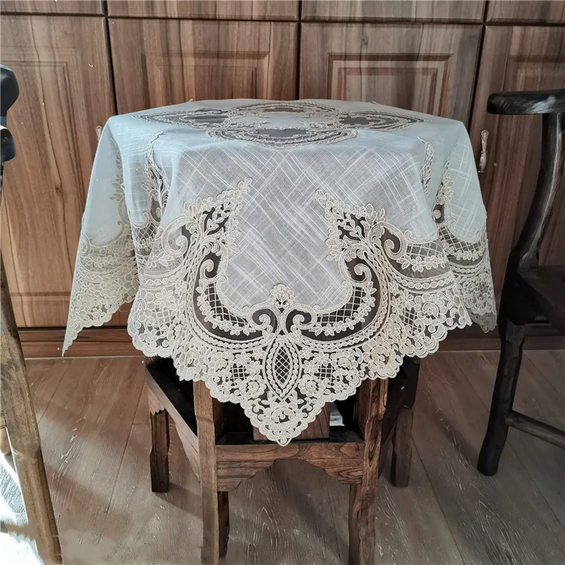 High-quality Linen Stitching Lace Border European Tablecloth Table Mat Placemat Set Vase Fruit Plate Electrical Cover Cloth