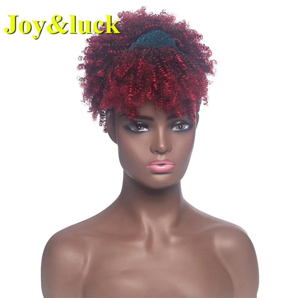 

Joy&luck Synthetic Headband Wig African Women Dark Blue Turban Wig Short Kinky Curly With Bangs Female Wigs