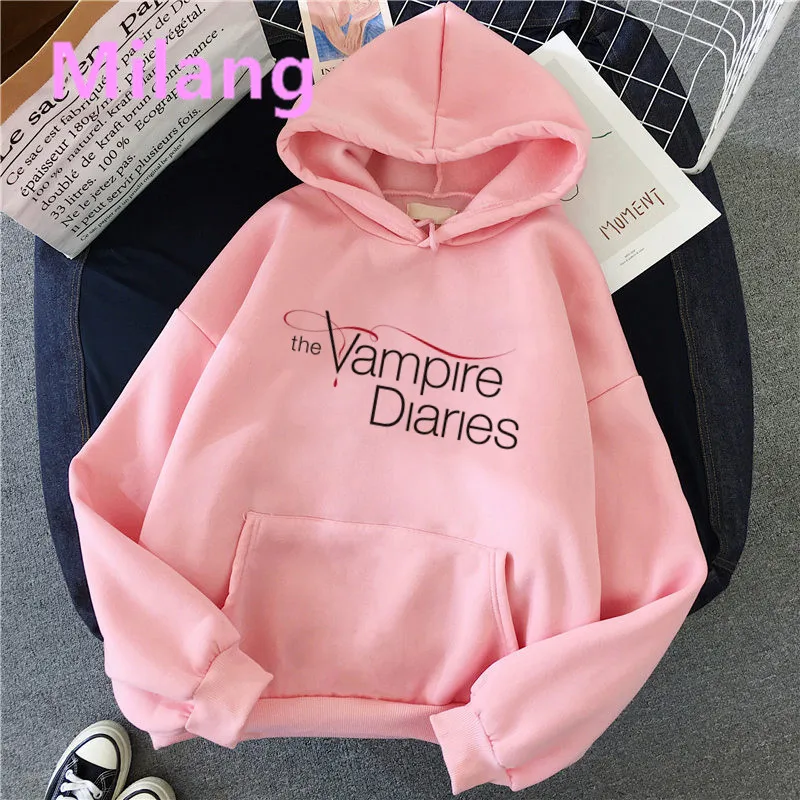 Pamiętniki wampirów bluzy damskie Harajuku dla kobiet swetry z kapturem Damon bluza modny nadruk Casual ladies Streetwear Hoody