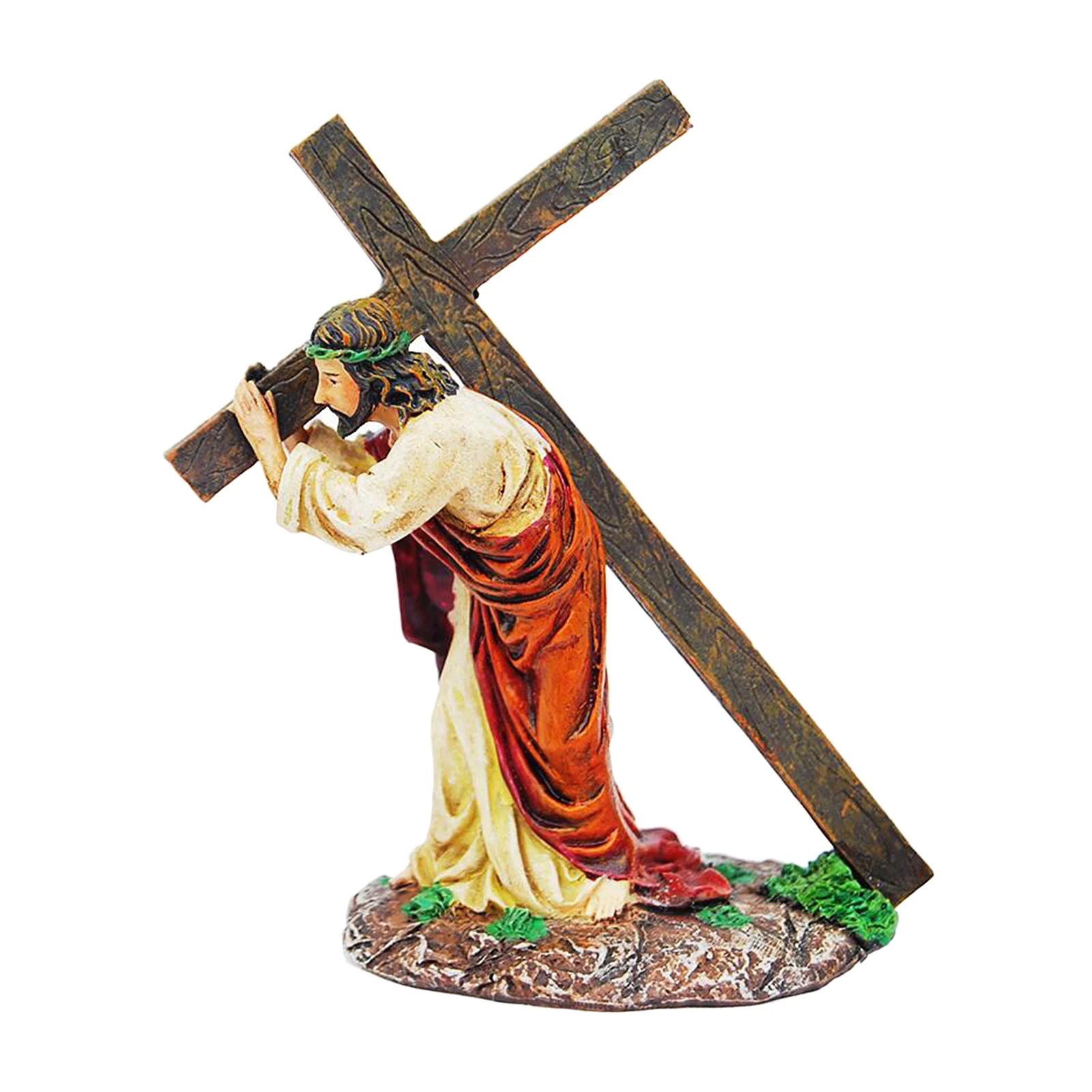 

Resin Jesus Carring The Cross Statue on The Way To Calvary Religious Figurines Christian Catholic Crafts Church Desktop Ornament