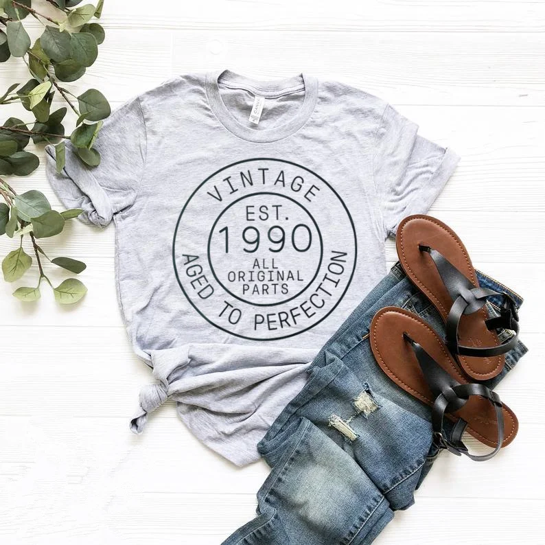 Vintage 1990 Shirt Limited 32th Birthday Funny Graphic 100% Cotton Women Tshirt Short Sleeve Tees O Neck Female Clothing y2k