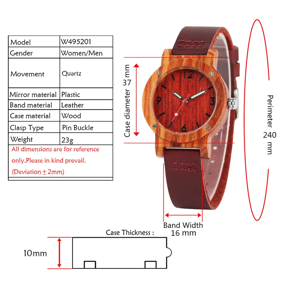 reloj femenino Cherry Wood Women Watch Quartz Movement Genuine Leather Wristwatch Elegant Ladies Wooden Clock