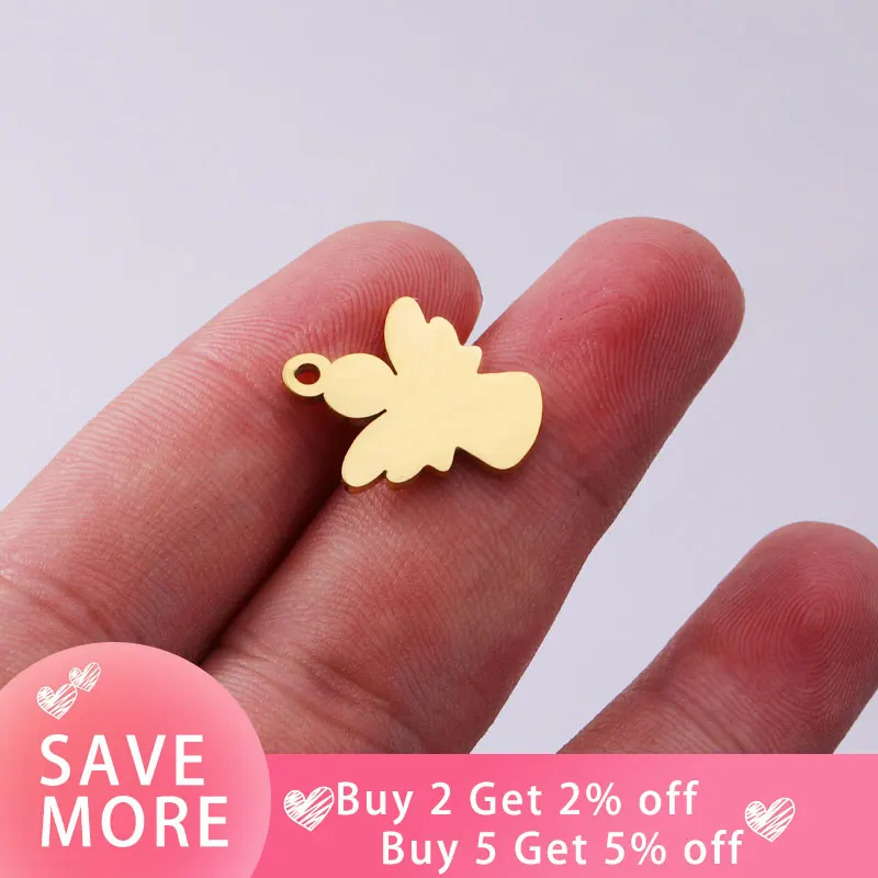 Fnixtar 20Pcs/Lot Stainless Steel Mirror Polished Little Angel Charm Pendant 17*20mm DIY Jewelry Finfiding For Women Making