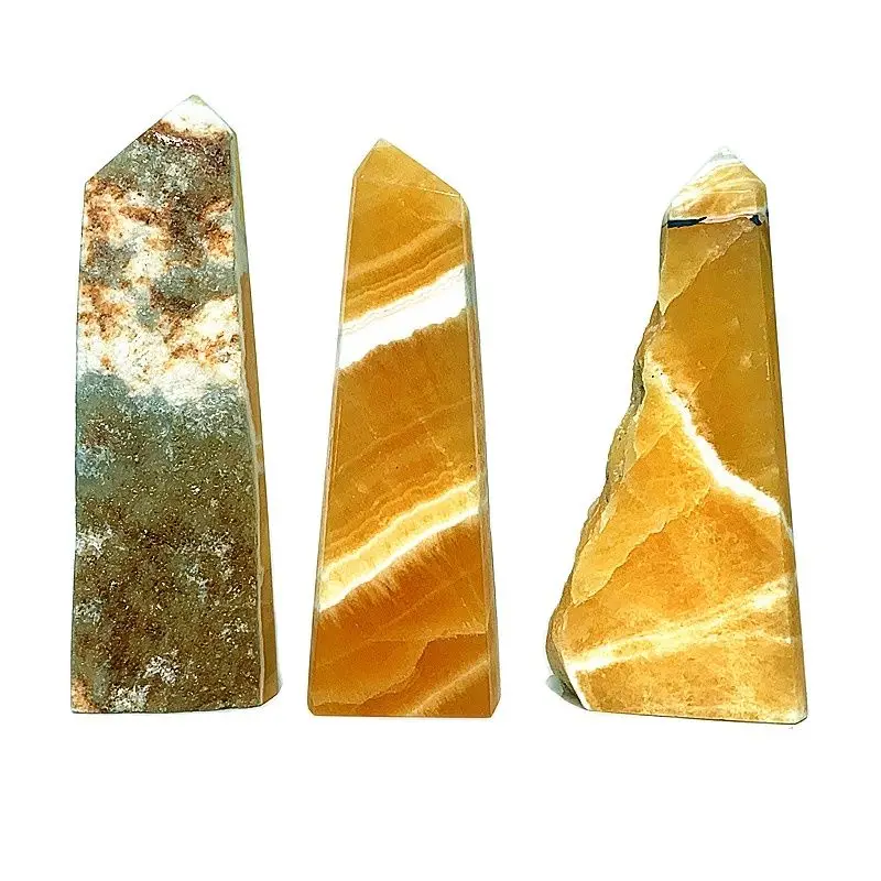 5A Decor Natural Crystals Golden Steatite Stones Tower Room Decoration Fancy Calcite Witchcraft Energy Reiki healing Wand Point