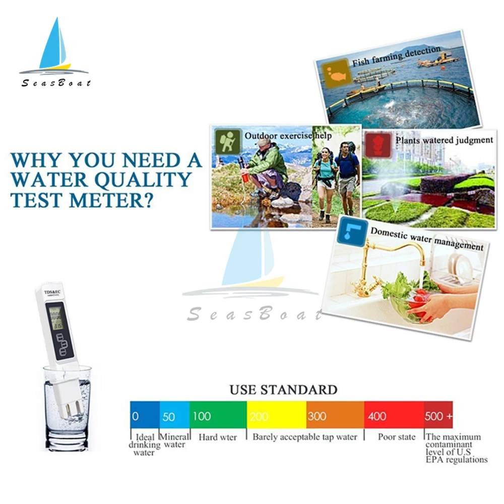 3 in 1 Digital TDS/EC Temperature Meter Tester Thermometer Pen Conductivity Water Quality Measurement Tool 0-9990ppm