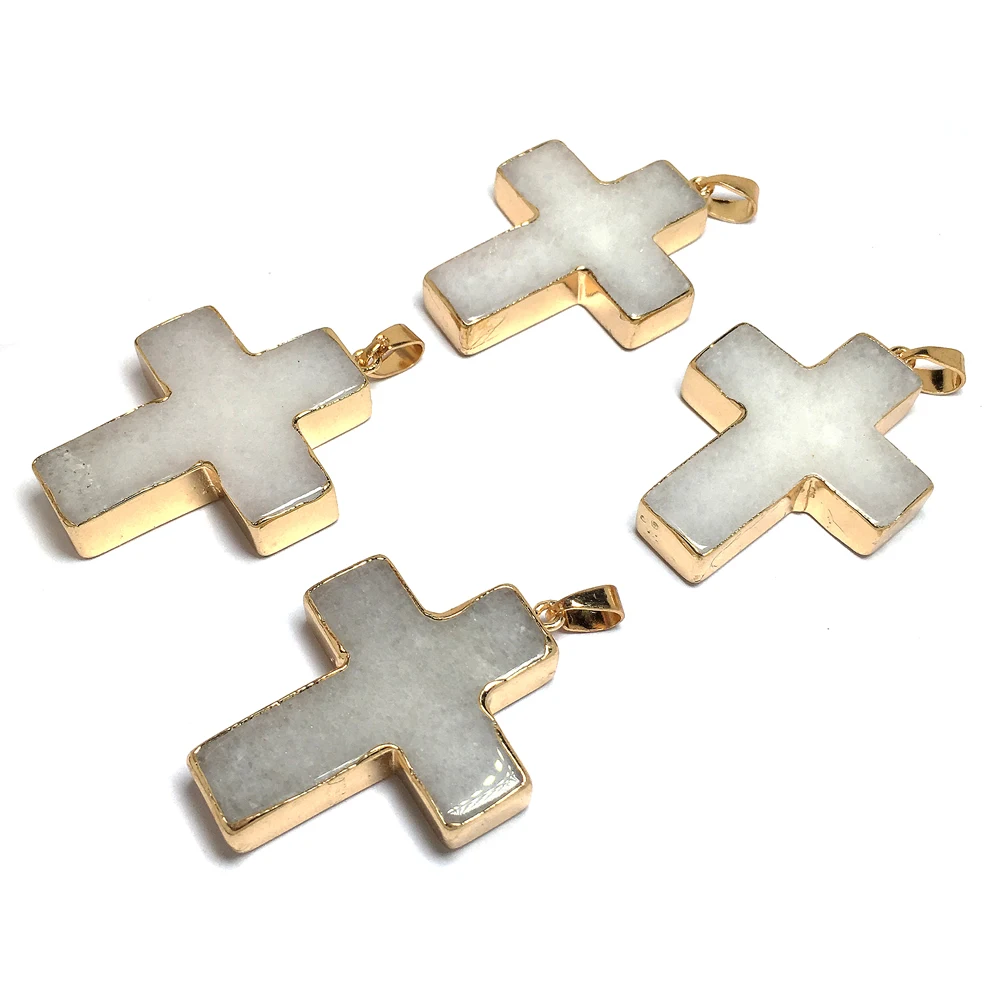 Natural Agates Pendant Quartz Cross Pendants Charms for Necklace Making DIY Accessories Jewelry Findings Wholesale