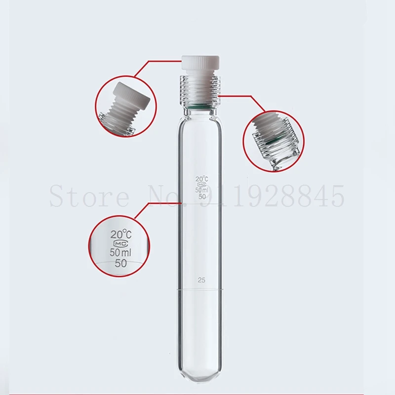 1pcs Screw Glass Pressure Flask with Tetrafluoro-Threaded Plug，Total Phosphorus Total Nitrogen Screw Colorimetric Tube 10-100ml