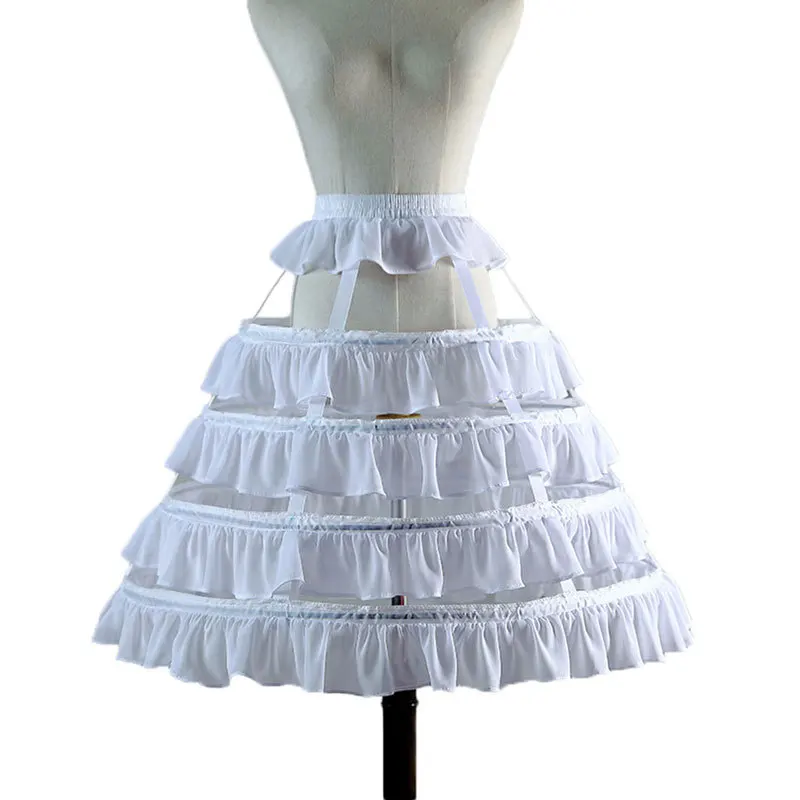 Quatro círculos babados birdcage crinoline lolita chiffon puffy deslizamento vestido 4 aço ajustável oco diário pannier