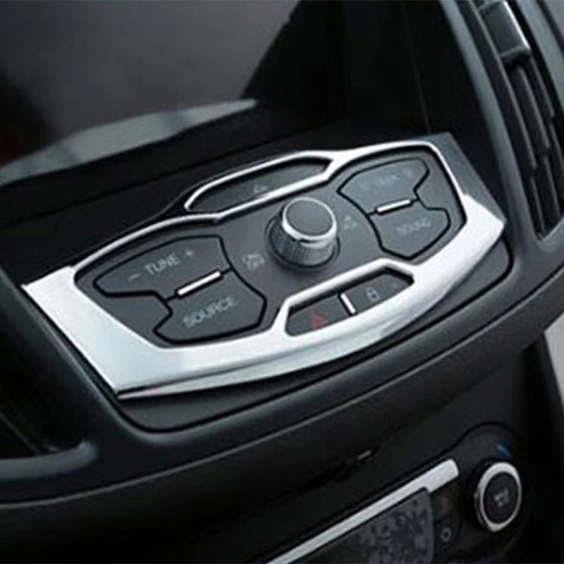 Car ABS Chrome Center console button panelcover For Ford Kuga Escape 2013 2014 2015 2016 Modified Accessories