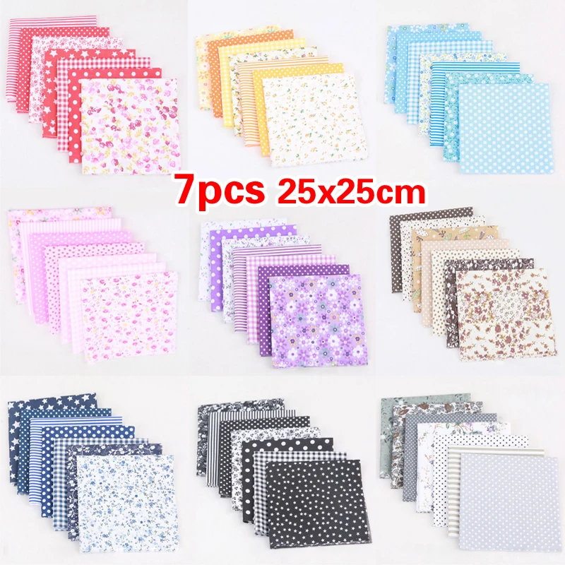 

7pcs/set 25x25cm Floral Printed Patchwork Cotton Fabric Cloth Crafts Bundle Sewing Quilting