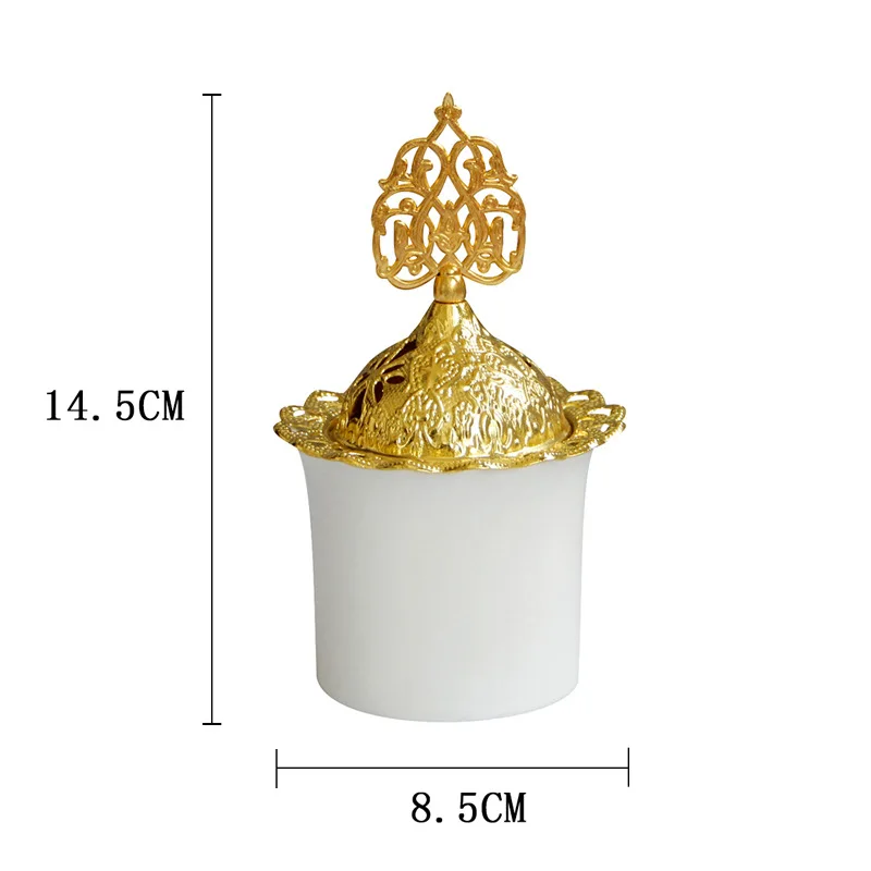 Simple Modern White Frosted Ceramic Gold Metal Islamism Censer Middle East Arabian Incense Burner Golden Islam Arabian Censer