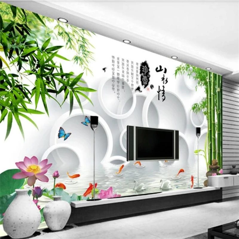 

beibehang Customized wallpaper 3d photo mural landscape lotus circle mural three-dimensional Chinese TV sofa decorative painting