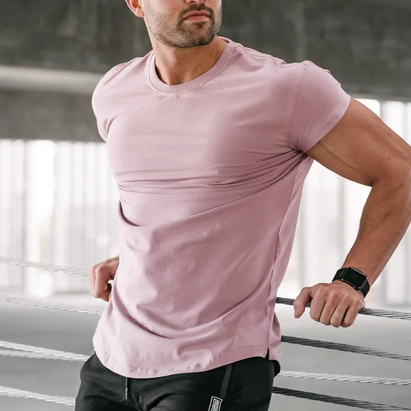 Batwing Sleeve Tshirt Men Workout GYM Fitness T Shirts Moto Biker Tops Solid Hip Hop Streetwear