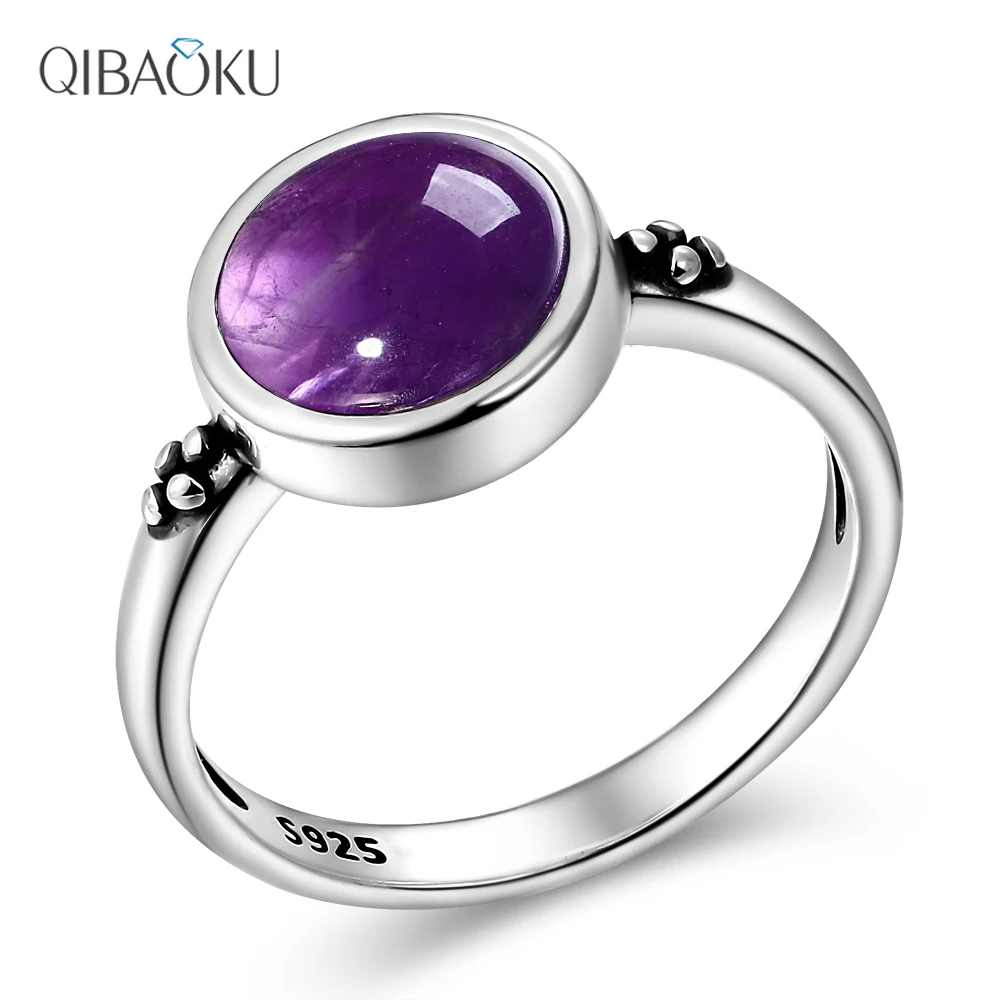 Elegant Simple 8mm Round Amethyst Rings for Women 925 Sterling Silver Amethyst Jewelry Wedding Anniversary Engagement Gifts