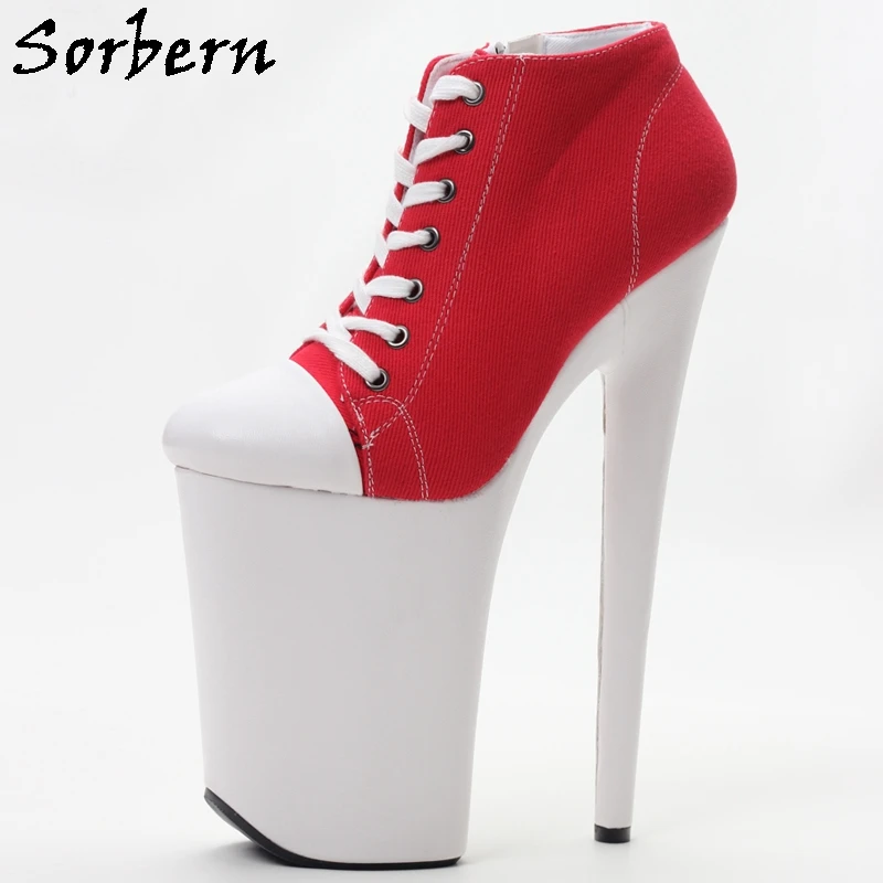 Sorbern Canvas Ankle Boots Pole Dance Heels Exotic Pole Dancer Shoes  Extreme High Heels 6In 7In 8In 9In Boots Fetish Shoes