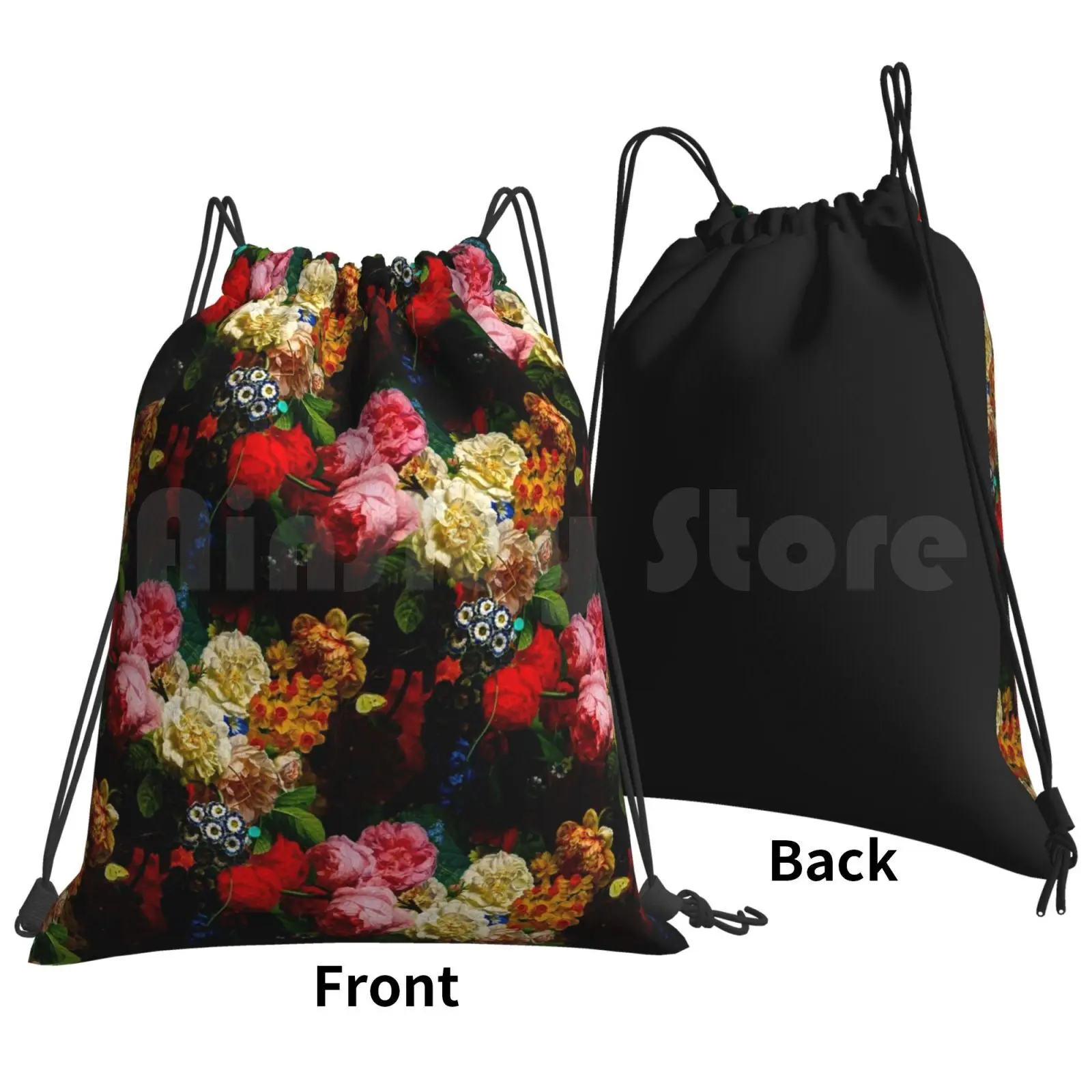 Baroque Flower Garlands Backpack Drawstring Bag Riding Climbing Gym Bag Florals Floral Flowers Flower Red Pink Pretty Purple