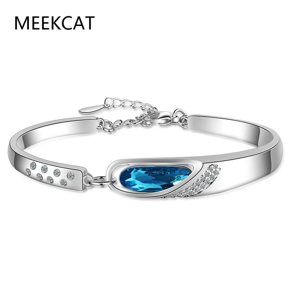 Genuine 925 Sterling Silver Sapphire Bracelets for Women Silver 925 Jewelry Pulseira Feminina Bizuteria Blue Topaz Girls