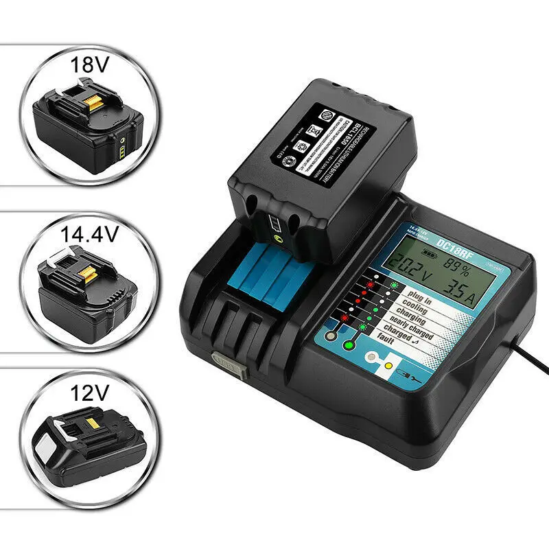 DC18RF Li-ion Battery Charger 3A Charging Current for Makita 14.4V 18V BL1830 Bl1430 DC18RC DC18RA Power tool with USB