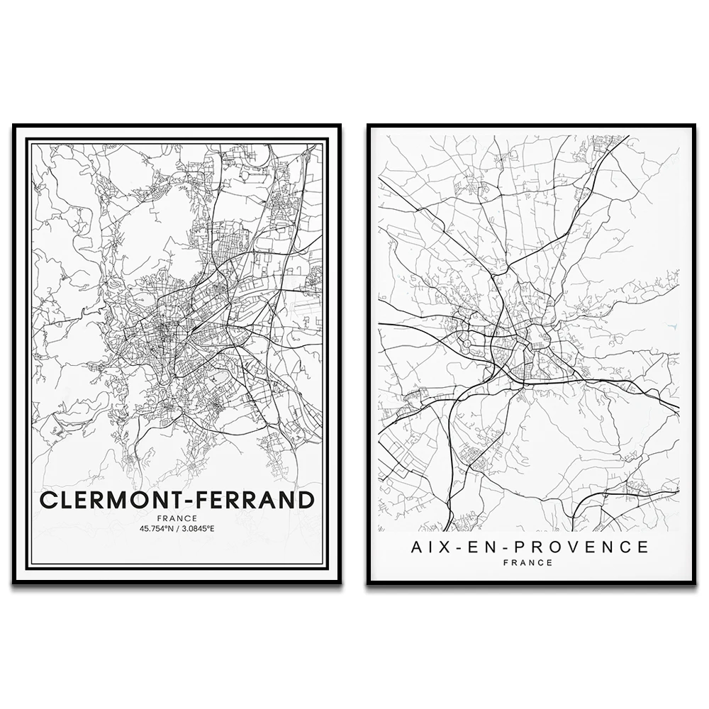 Aix-en-Provence France city, Clermont-Ferrand France map print, simple poster home decoration France city map wall art decoratio