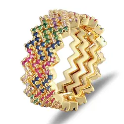AIBEF New Design Colorful Rhinestone Gold Color Rings Geometry Copper Zircon Wedding Bands Party Gift Charm Ins Fashion Jewelry
