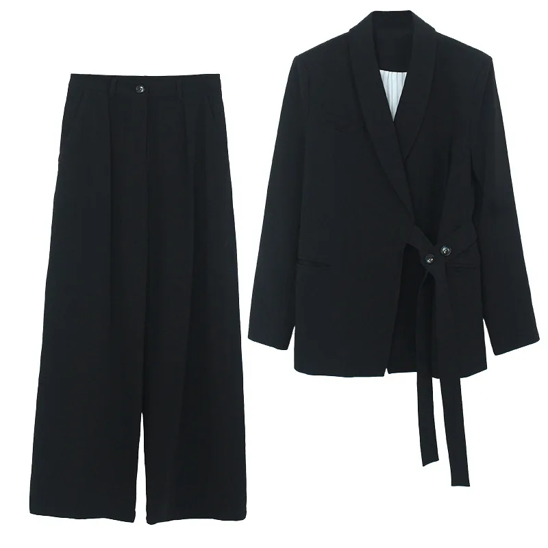 Nieuwe Collectie Vrouwen Plus Big Size Lace-Up Blazer Professionele Temperament Mode Wijde Pijpen Broek Comfortabele Broek Past L-5XL